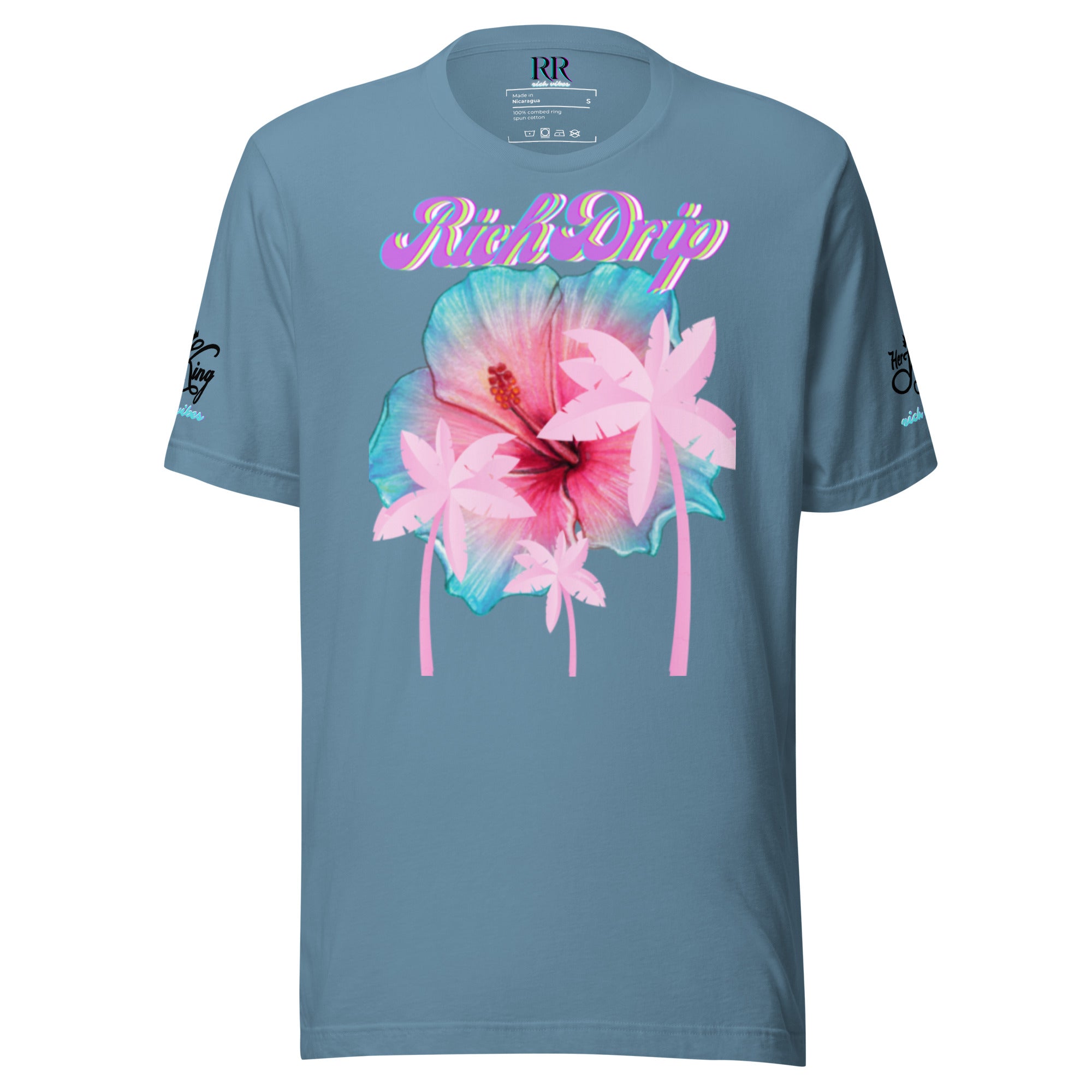 RV Rich Drip Her King Tropical Pink Palm Tree - Unisex t-shirt Steel Blue